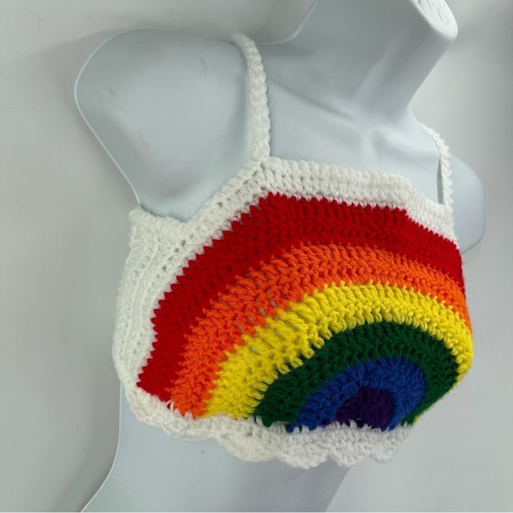 Handmade Napper brand rainbow crop top halter adjustable pride crochet XL NEW - Picture 10 of 16